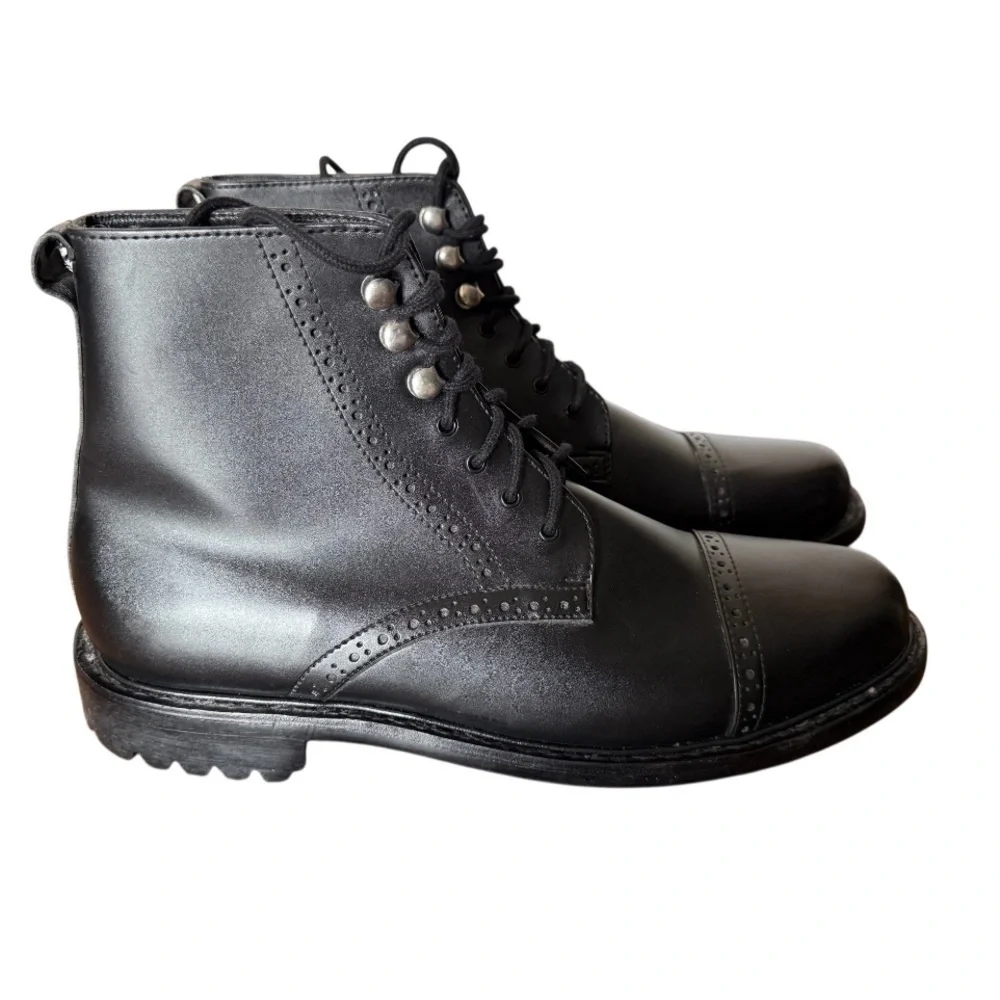 NWOT Damen Frost Paris Black Leather Cap Toe Men's Boots-Size 11